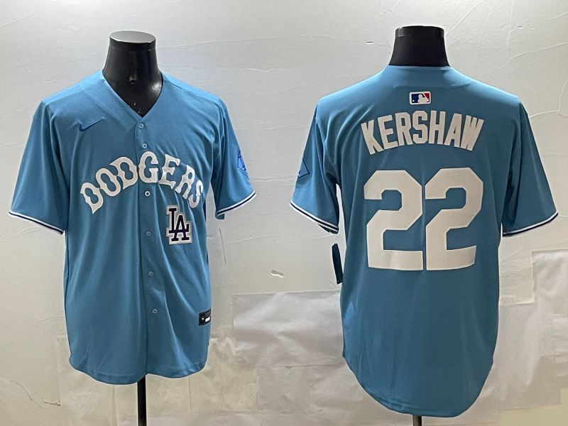 Men Los Angeles Dodgers 22 Kershaw Light Blue Joint Name 2025 Nike MLB Jersey style 12
